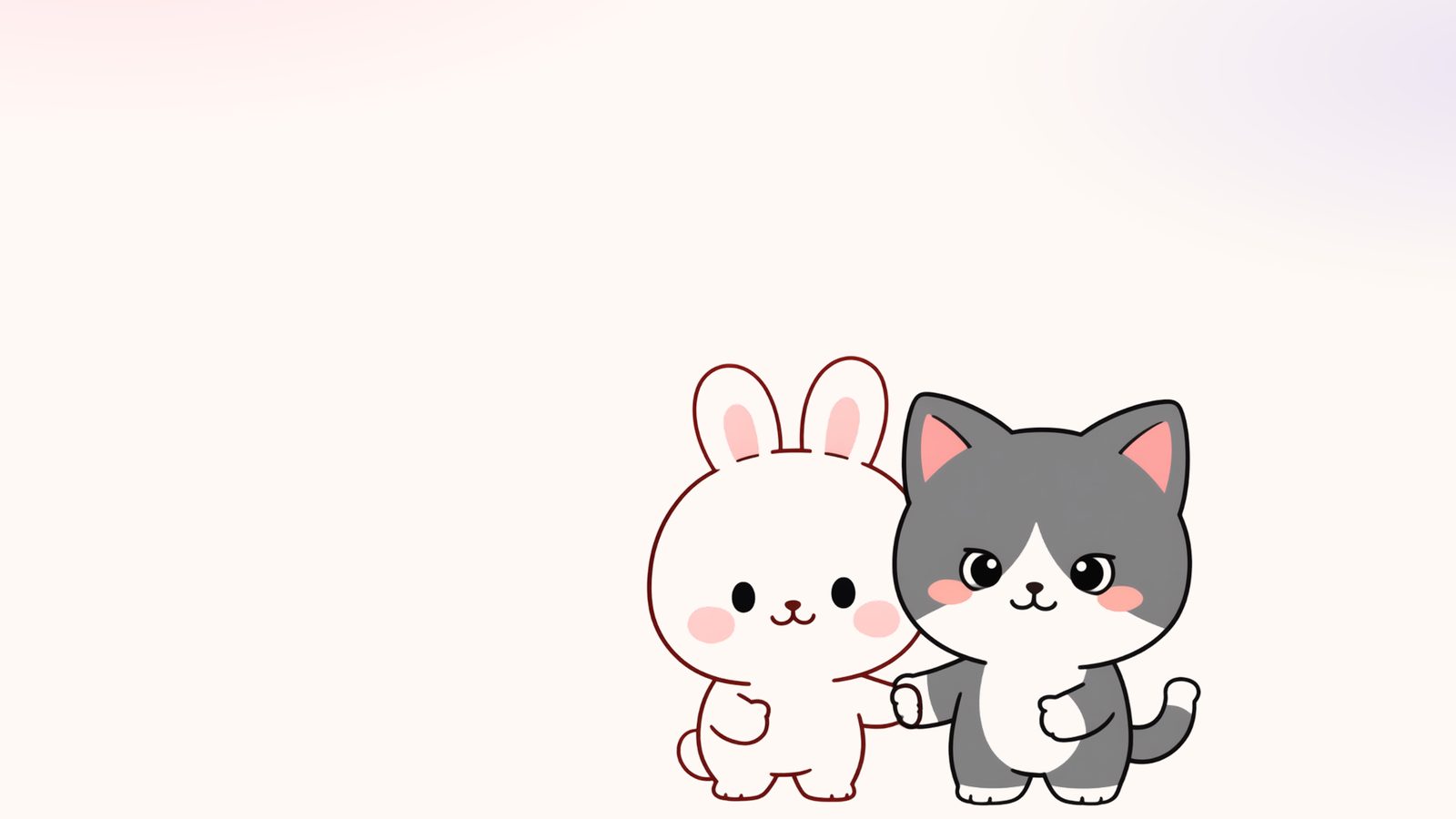 둘만 소개 화면. 토끼와 고양이 캐릭터가 나란히 서 있다